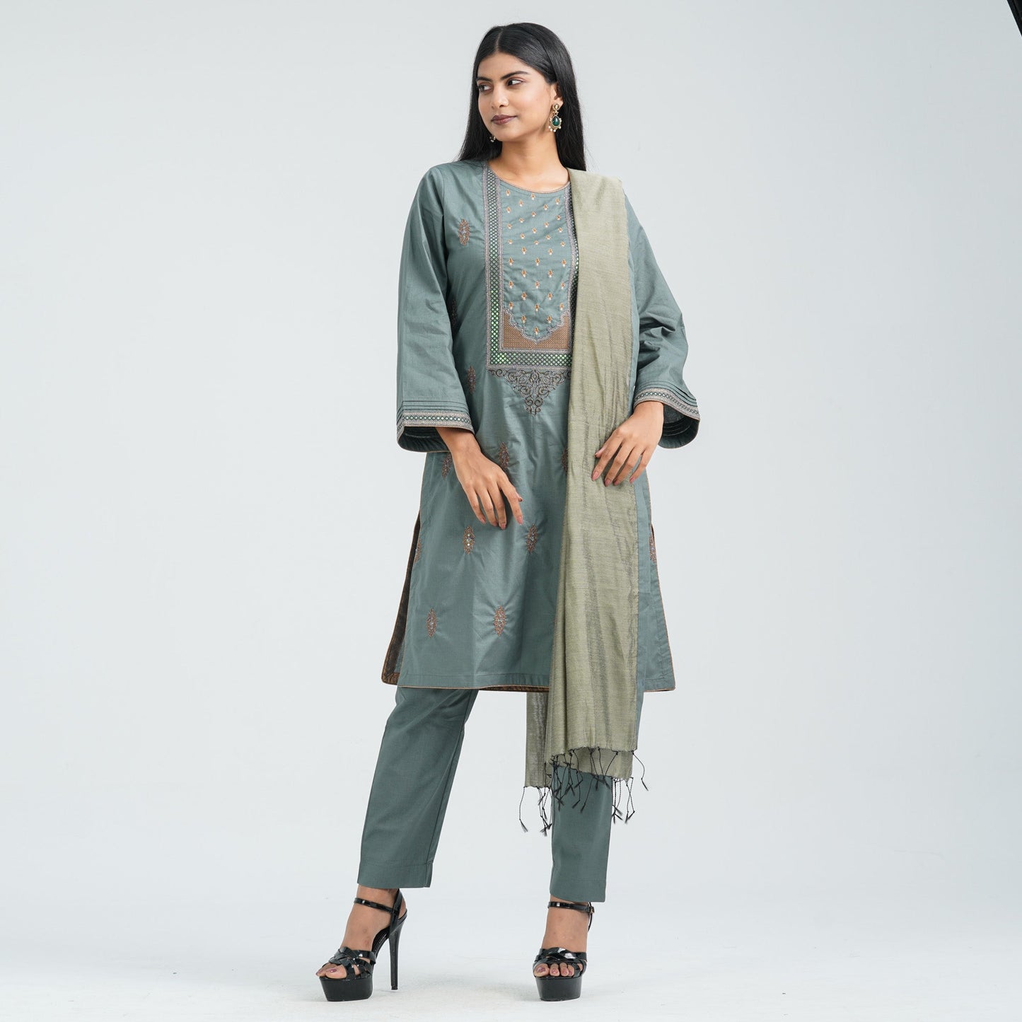 Women’s Cotton Embroidered Three Piece Set