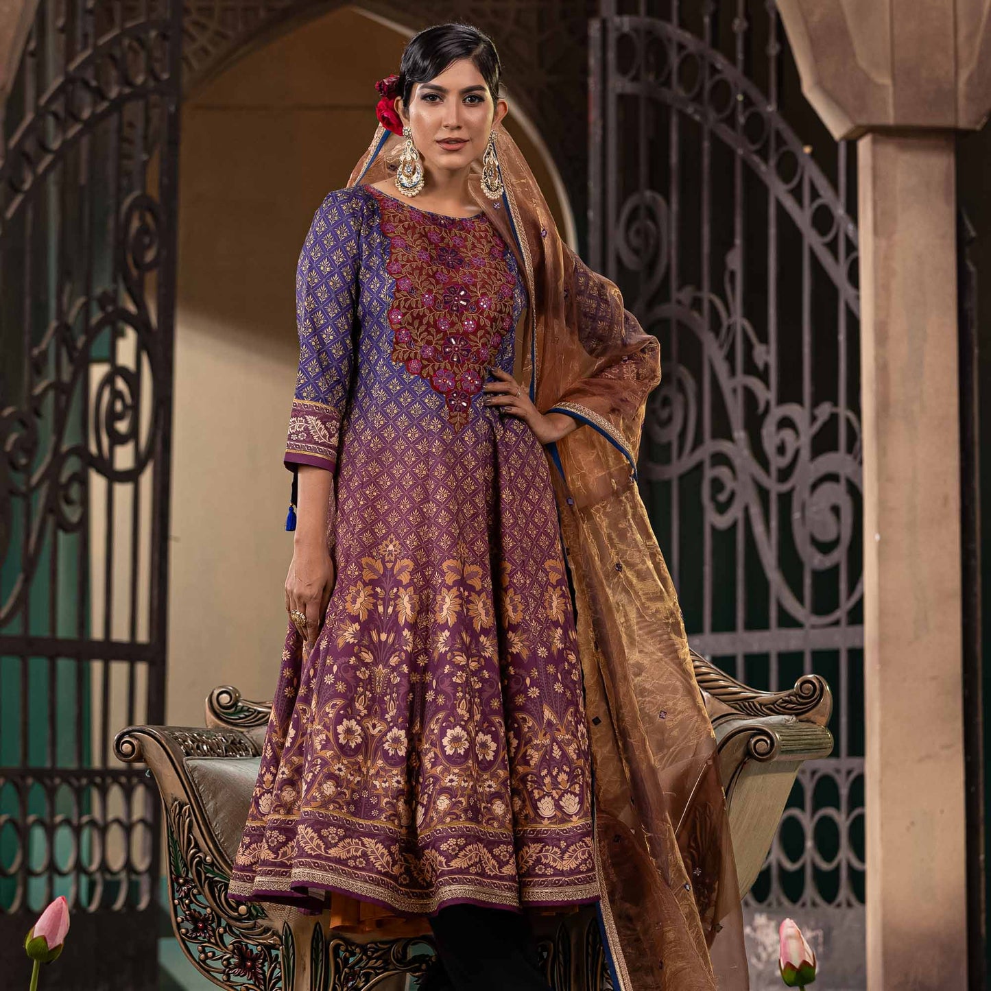 ETHNIC SUPER PREMIUM GOWN-PURPLE OMBRE