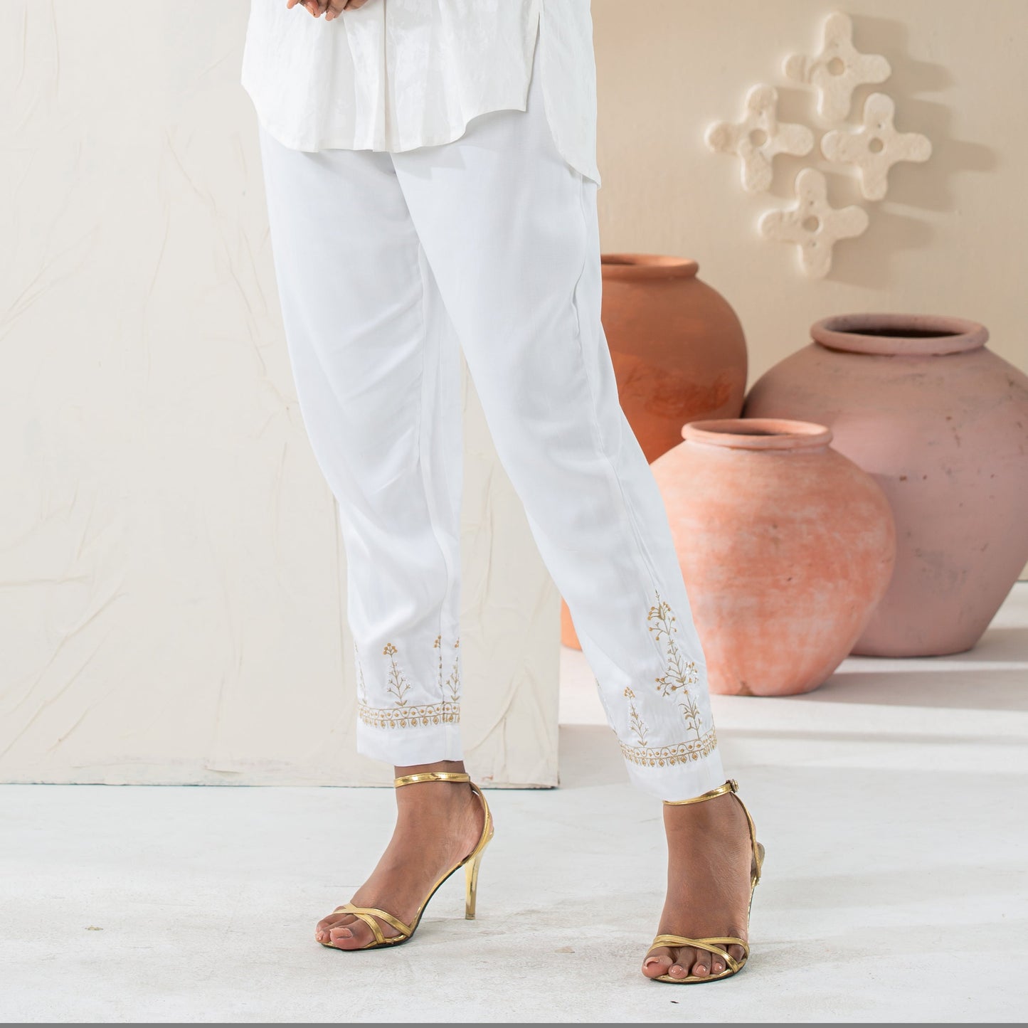 Women’s Beige Embroidered Bottom