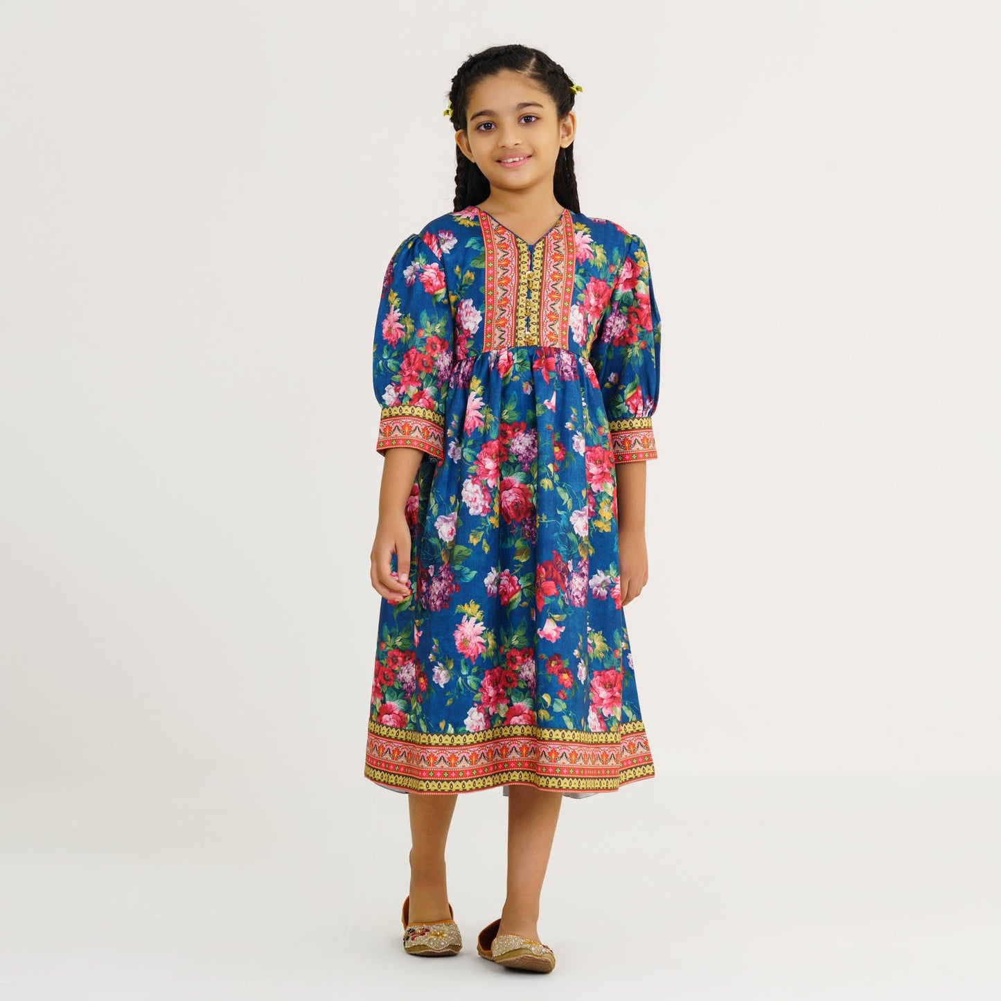 Girls' Teal Floral Gown
