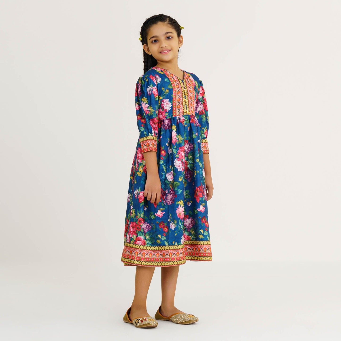 Girls' Teal Floral Gown