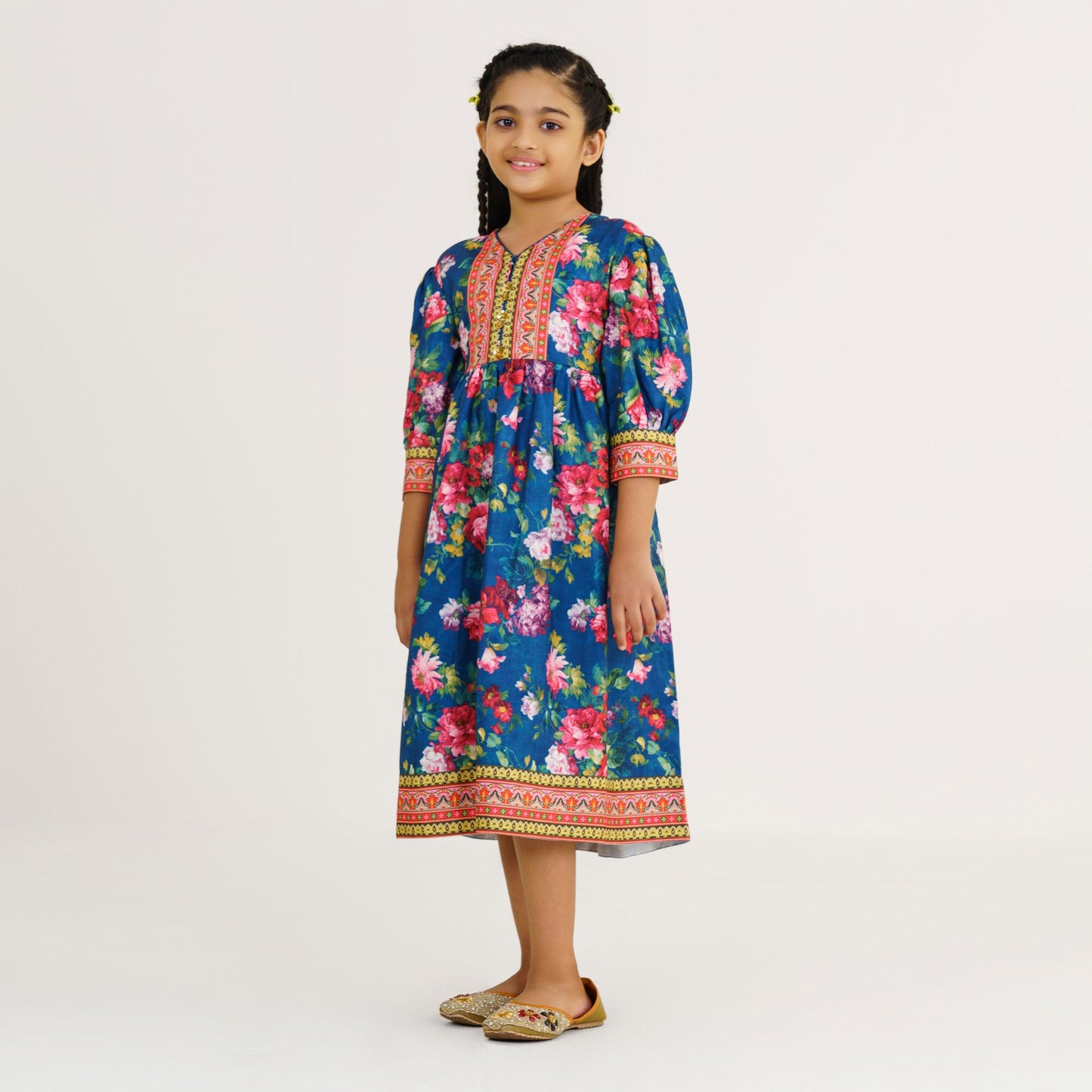 Girls' Teal Floral Gown