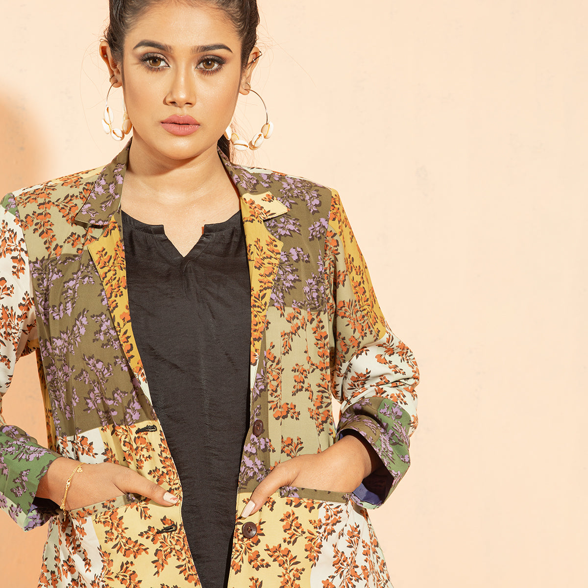 Ladies Jacket- Olive Printed