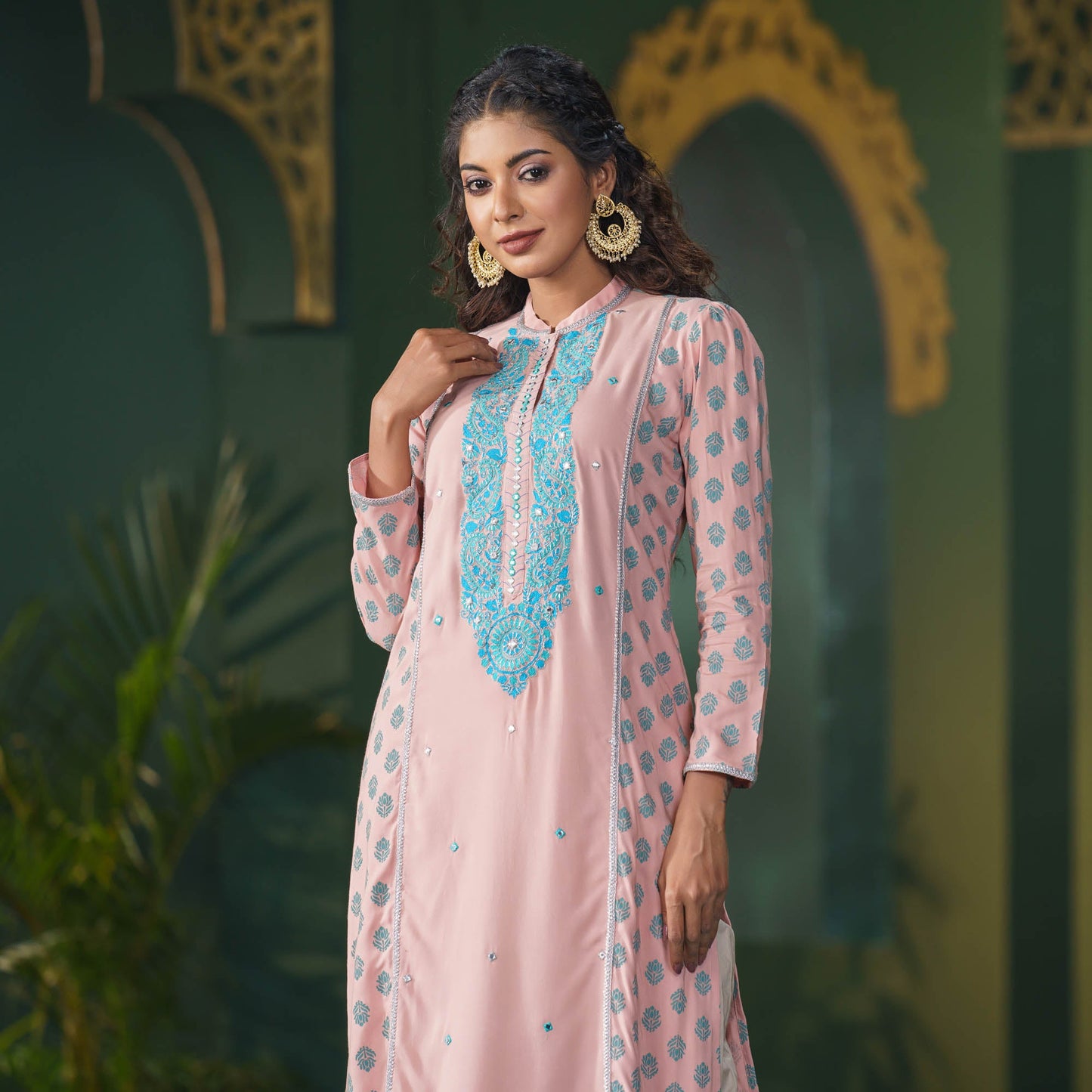 Women Peach Printed Kurti