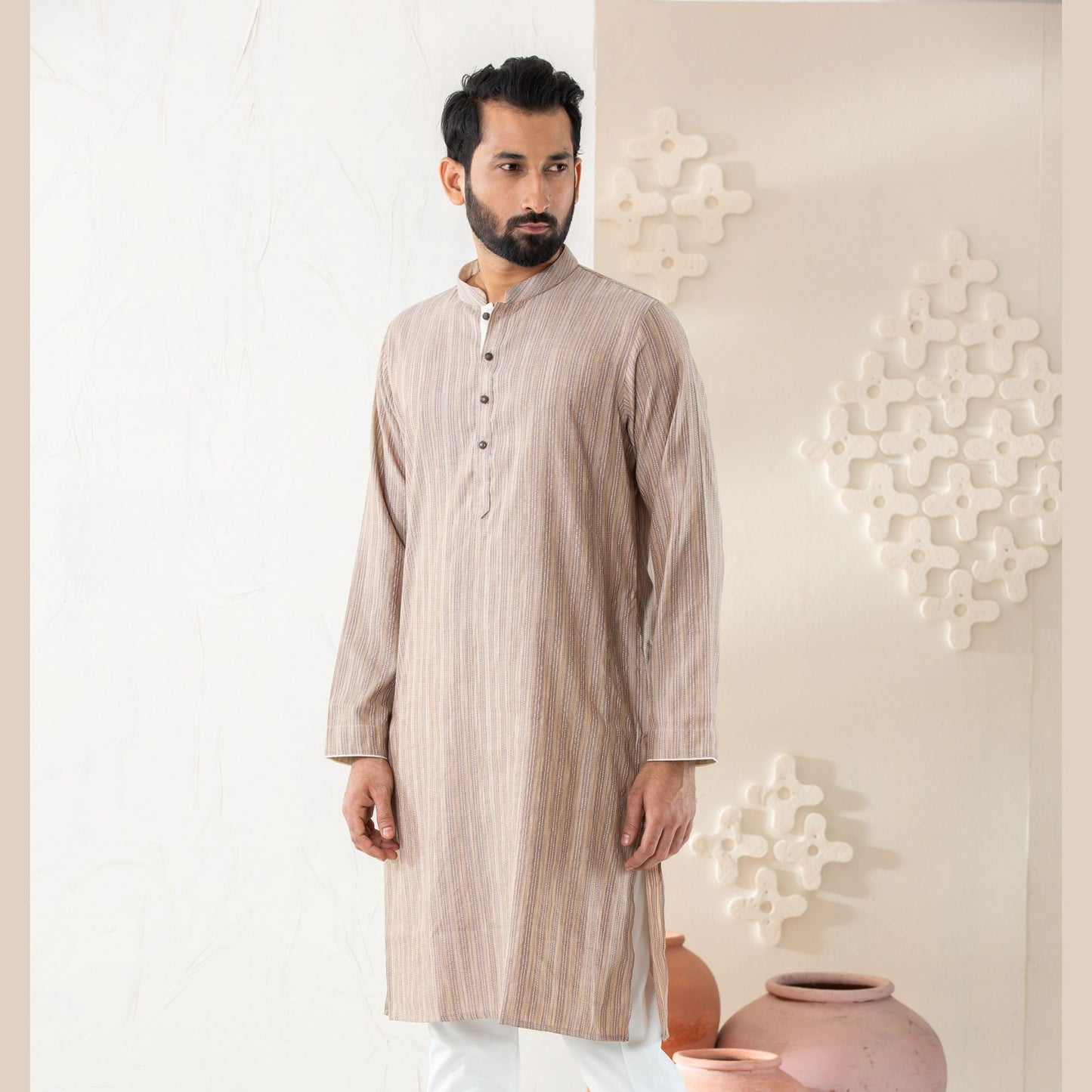 Men's Brown Cotton Panjabi