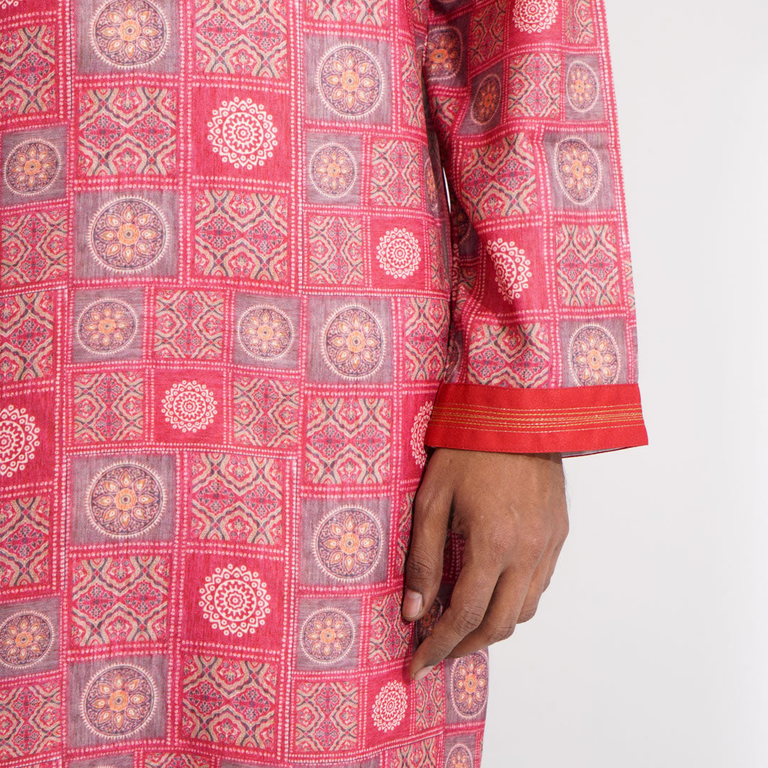 Mens Burnt Orange Printed Panjabi