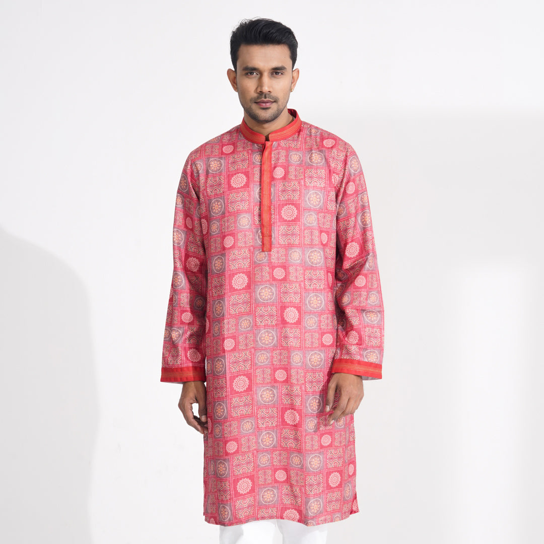 Mens Burnt Orange Printed Panjabi