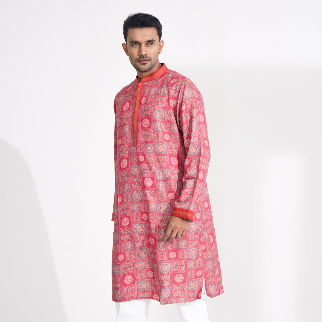 Mens Burnt Orange Printed Panjabi