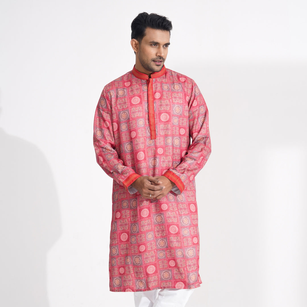 Mens Burnt Orange Printed Panjabi