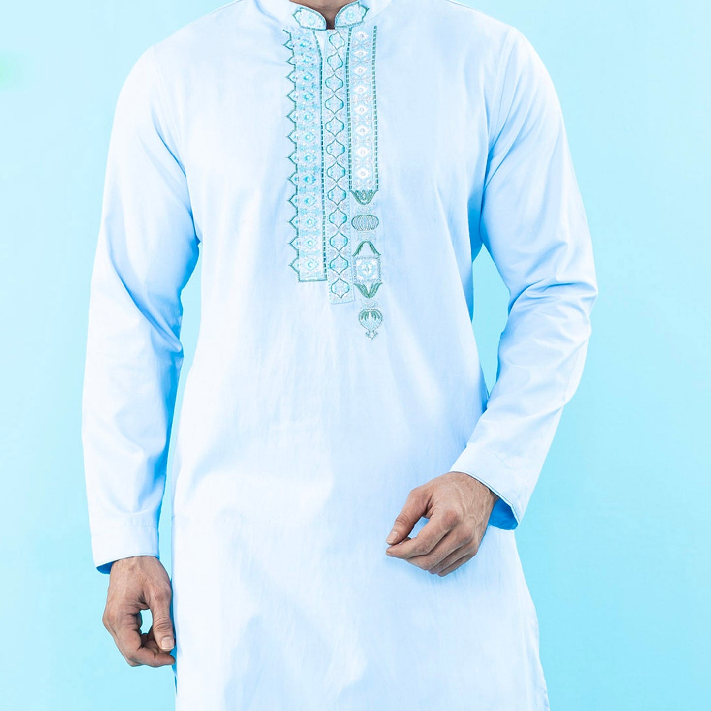 Mens Embroidery Panjabi- Sky Blue