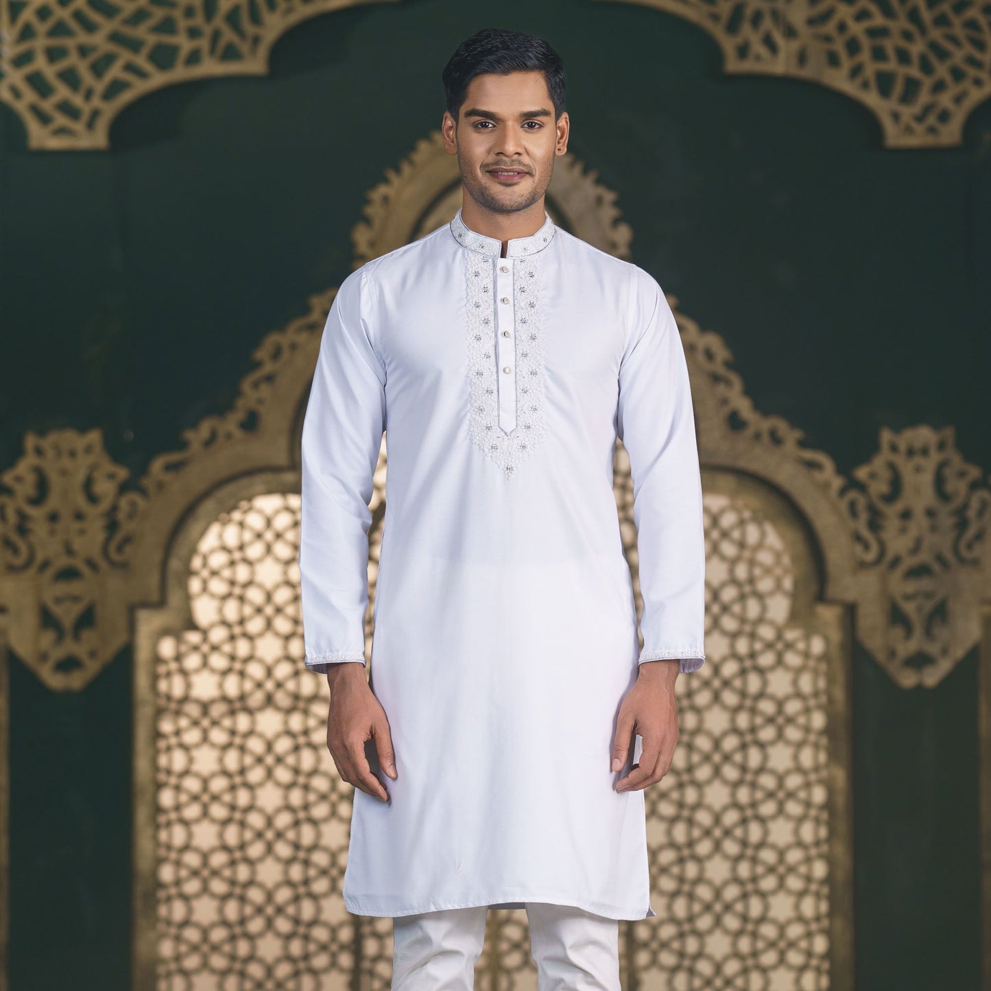 Mens White Embroidery Panjabi