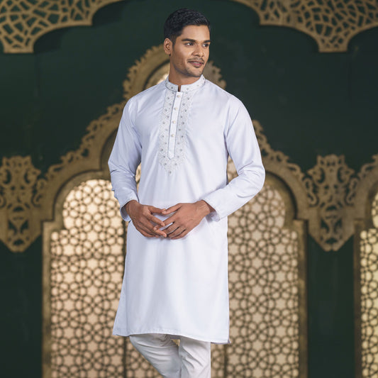 Mens White Embroidery Panjabi