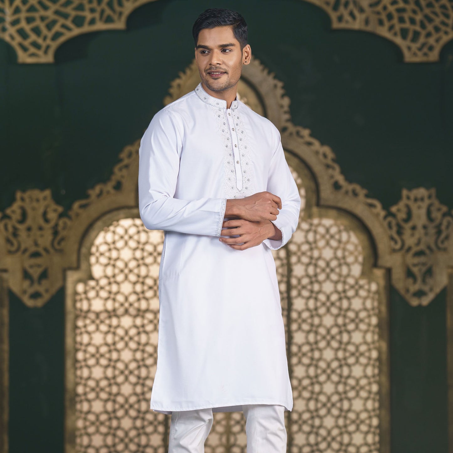 Mens White Embroidery Panjabi
