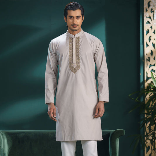 Men's Grey Beige Traditional Panjabi