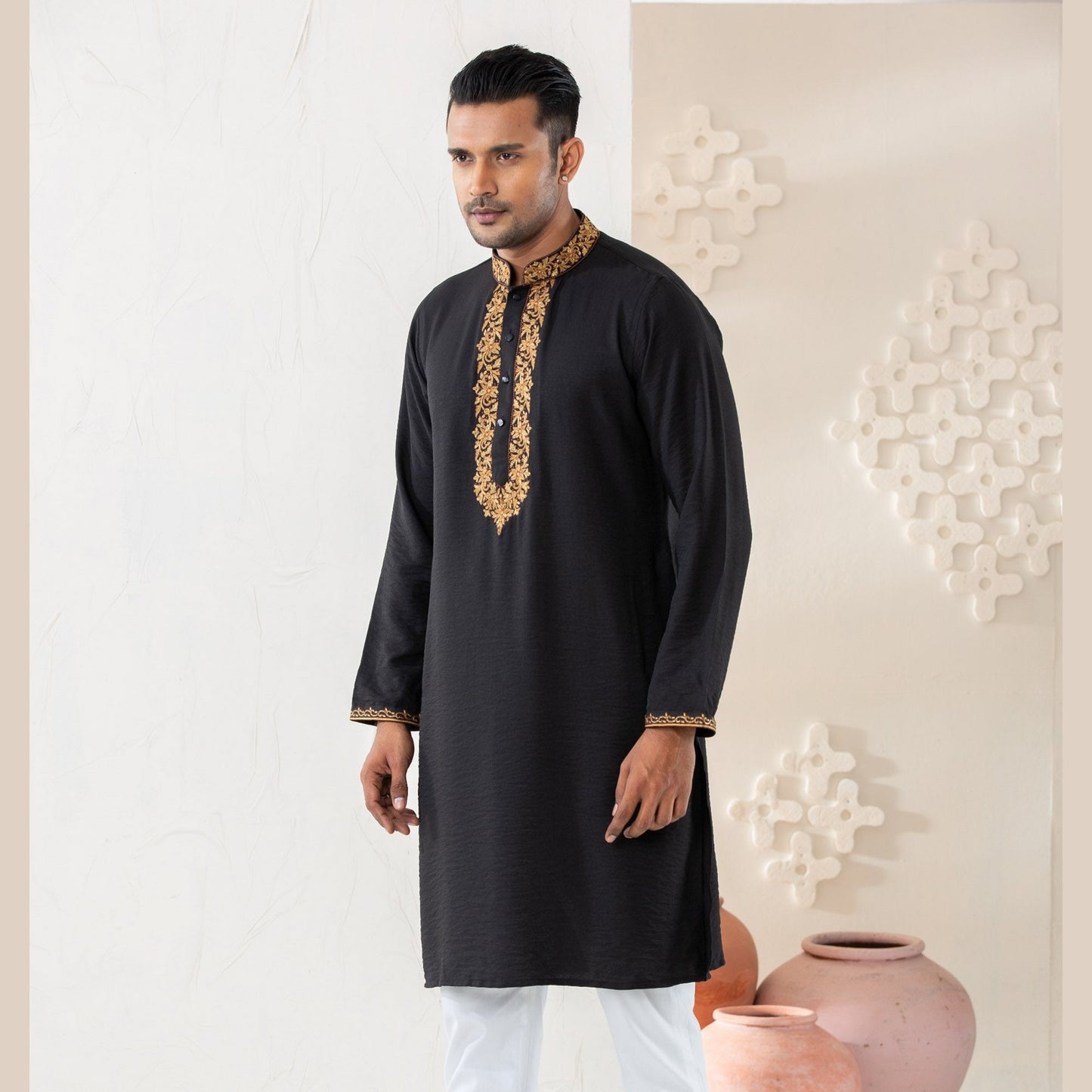 MENS EMBROIDERY PANJABI-BLACK