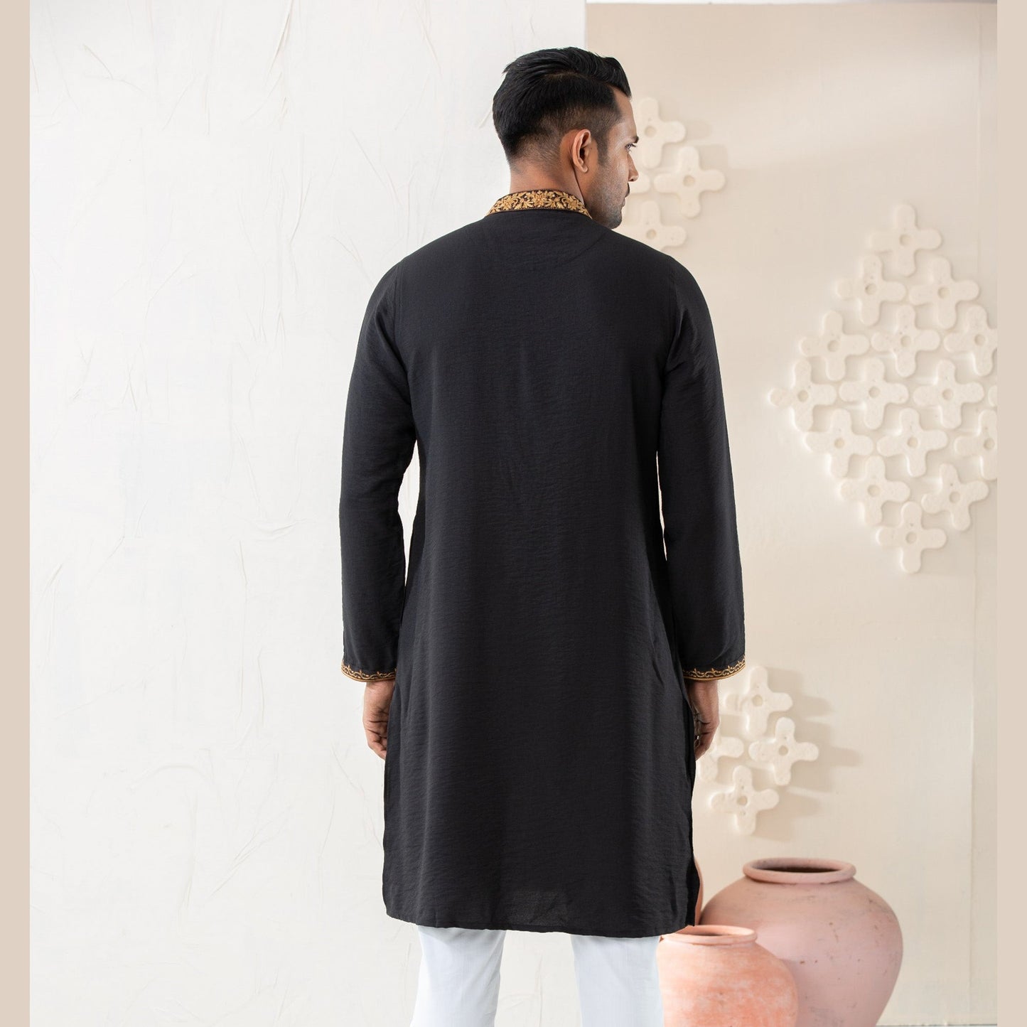 MENS EMBROIDERY PANJABI-BLACK