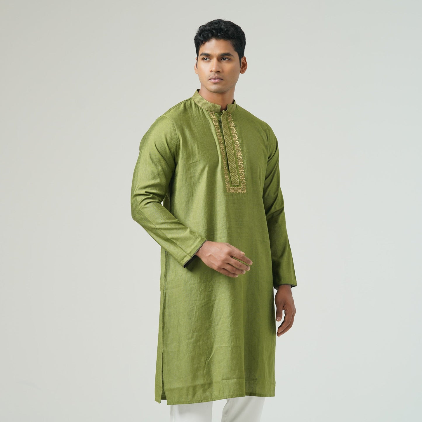 Mens Olive Green Embroidered Panjabi