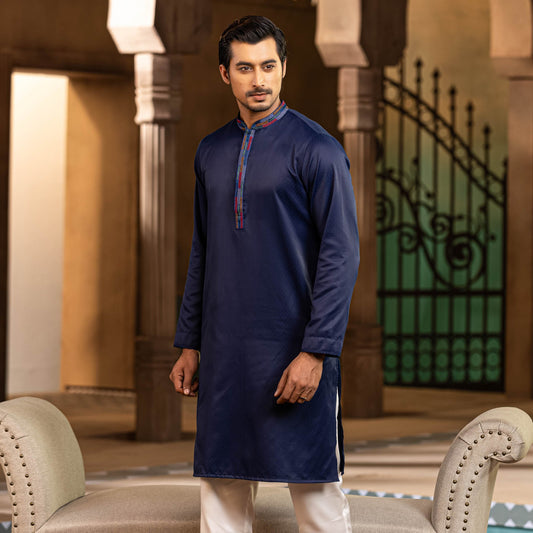 Mens Dark Navy Karchupi Panjabi