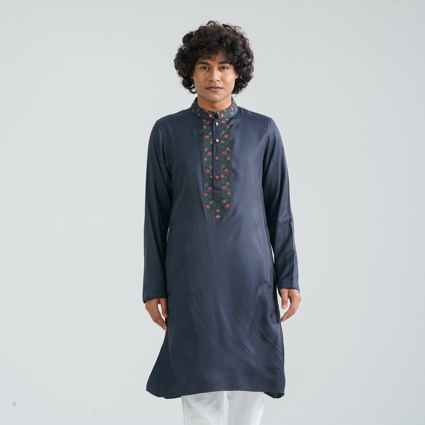 Men's Navy Silk Panjabi
