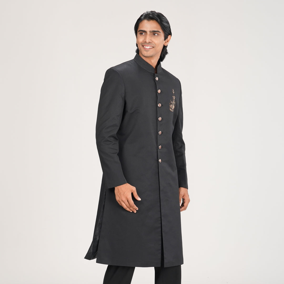 Men's Black Sherwani with Karchupi Work