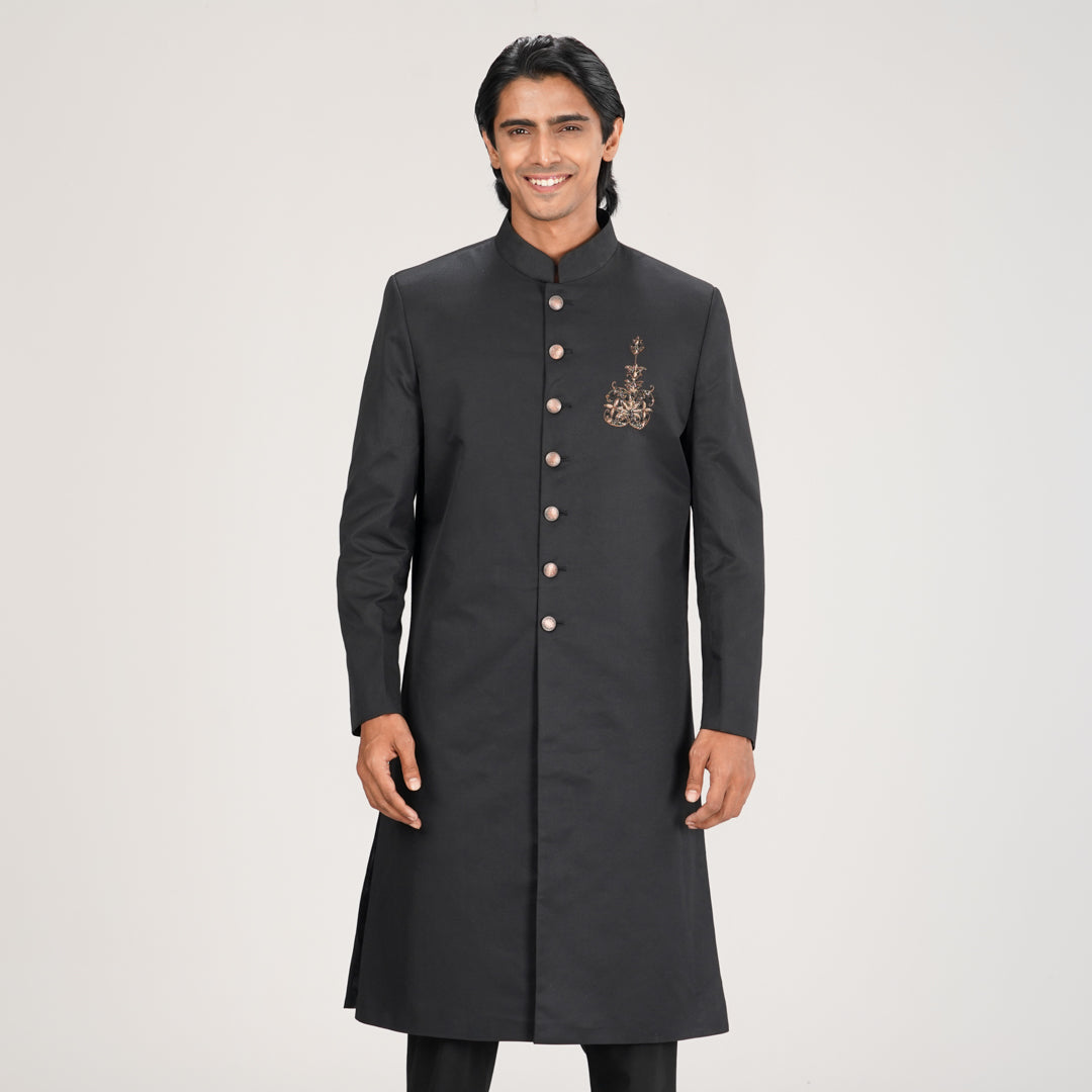 Men's Black Sherwani with Karchupi Work