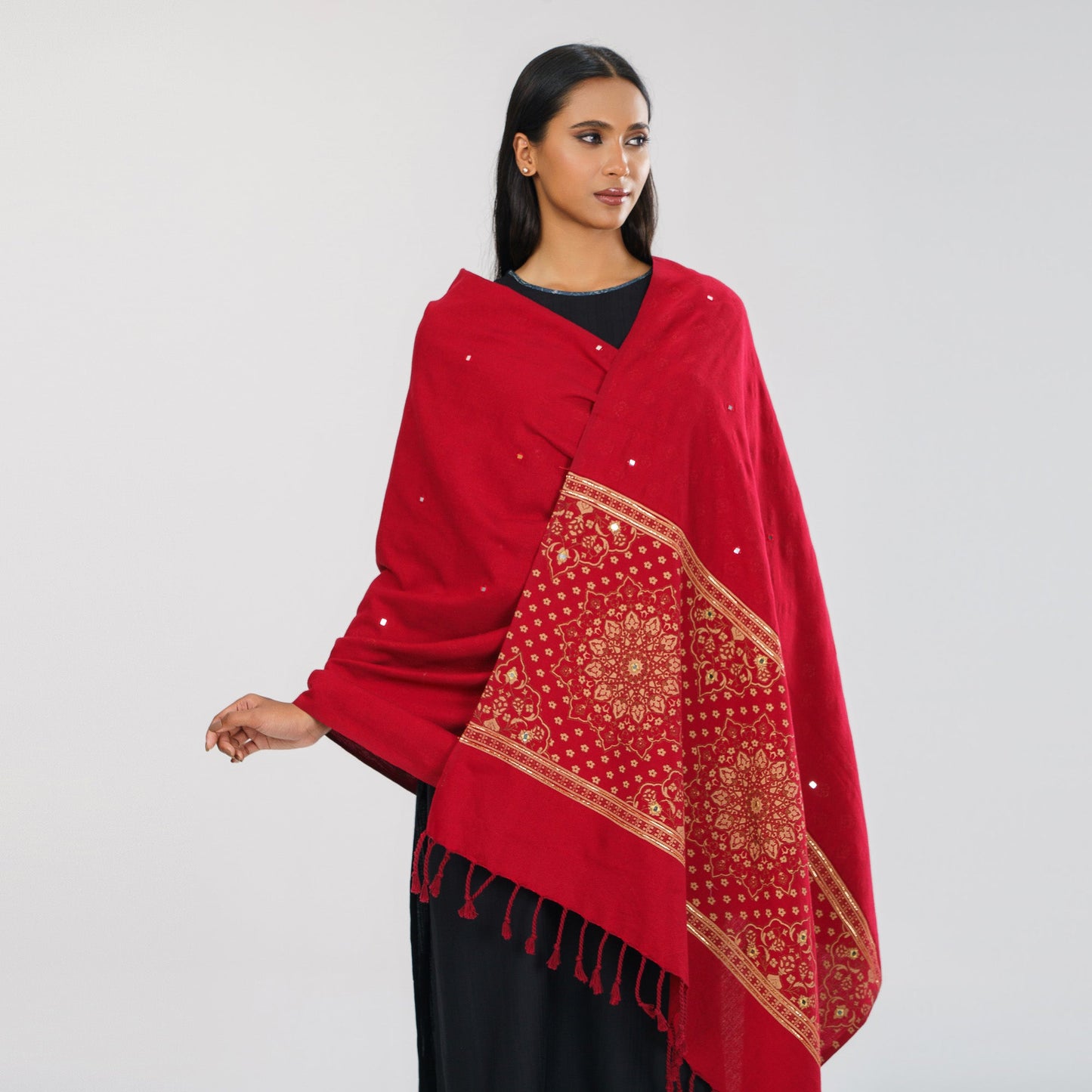 Womens Red Ethnic Shawl