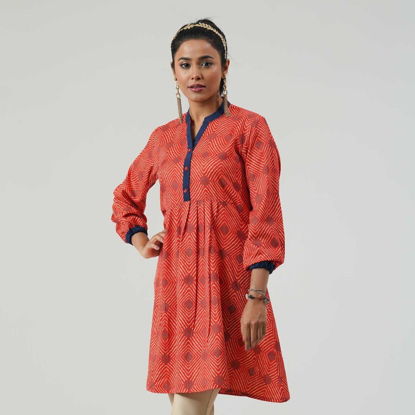 Womens Orange Ethnic Top