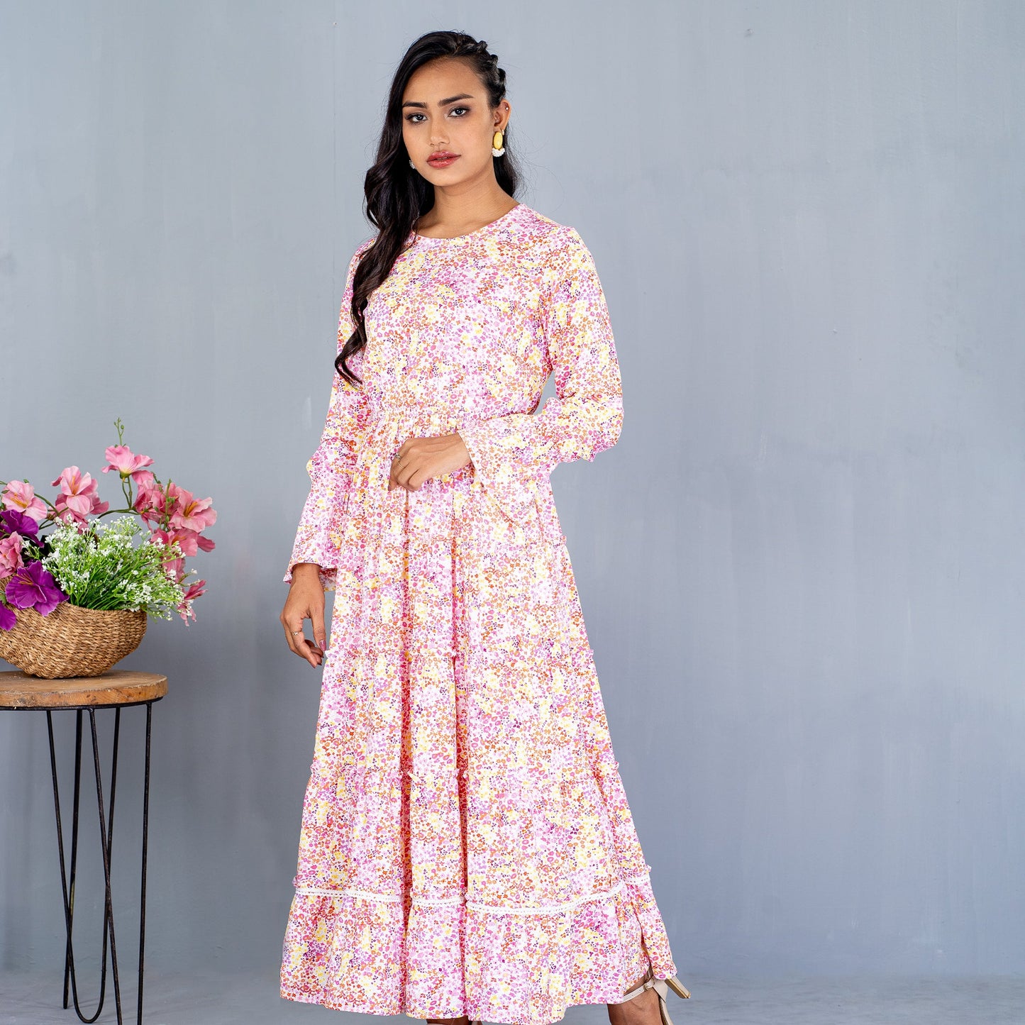 Ladies Dress- Pink/Yellow