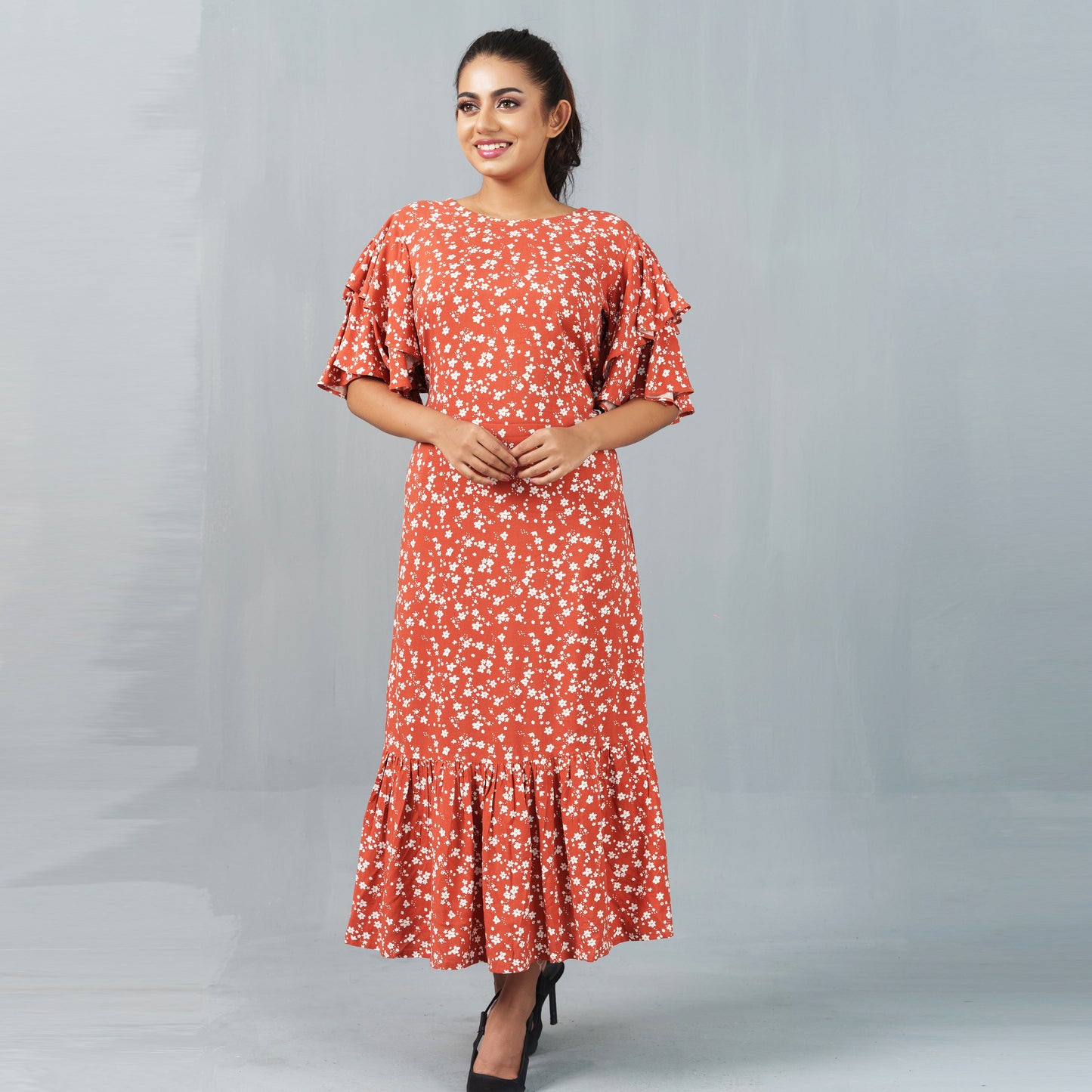 Ladies Dress- Brown/White