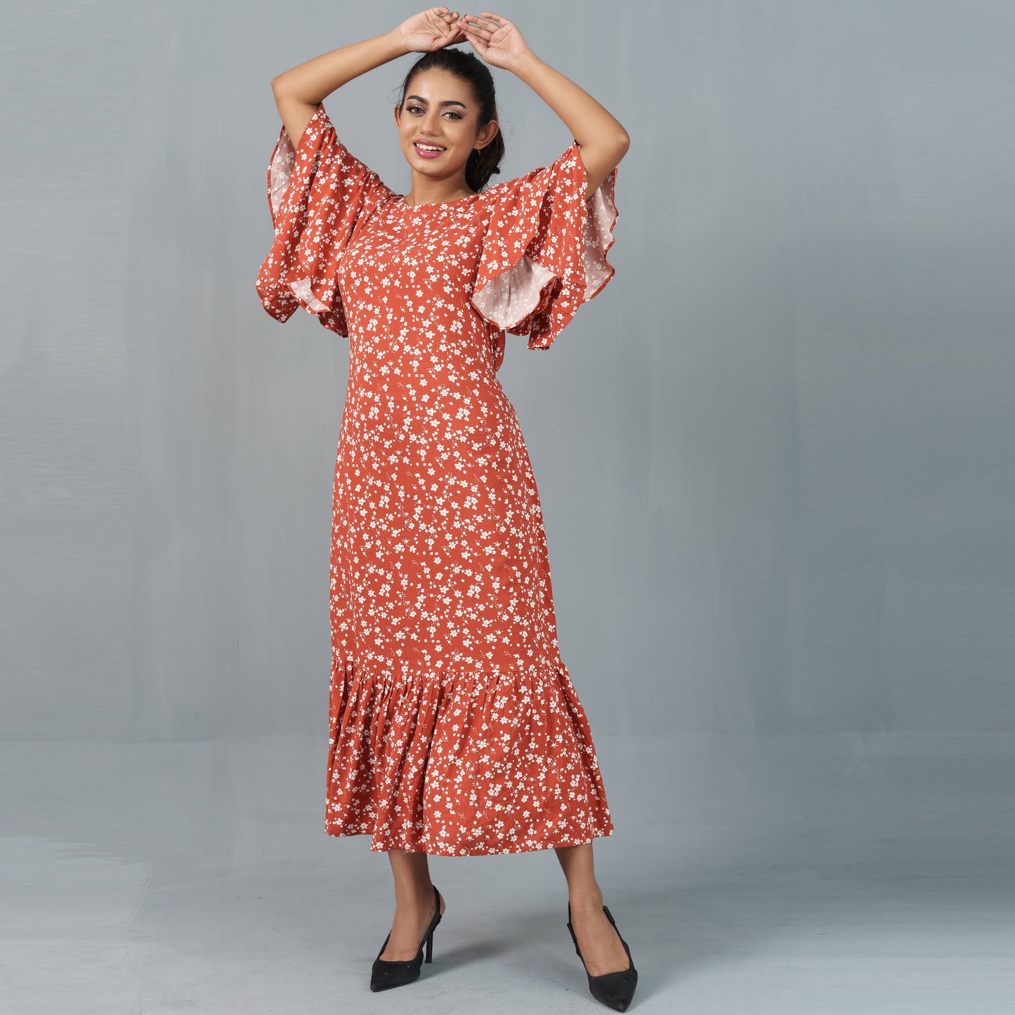 Ladies Dress- Brown/White