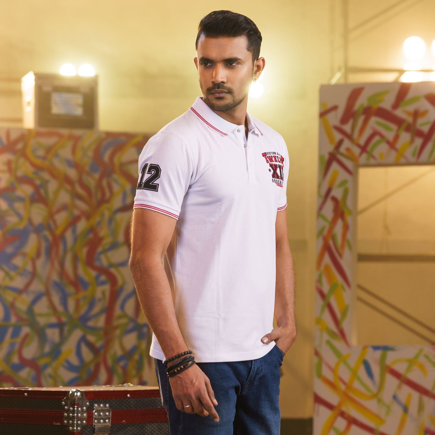 Men’s White Embroidered Polo