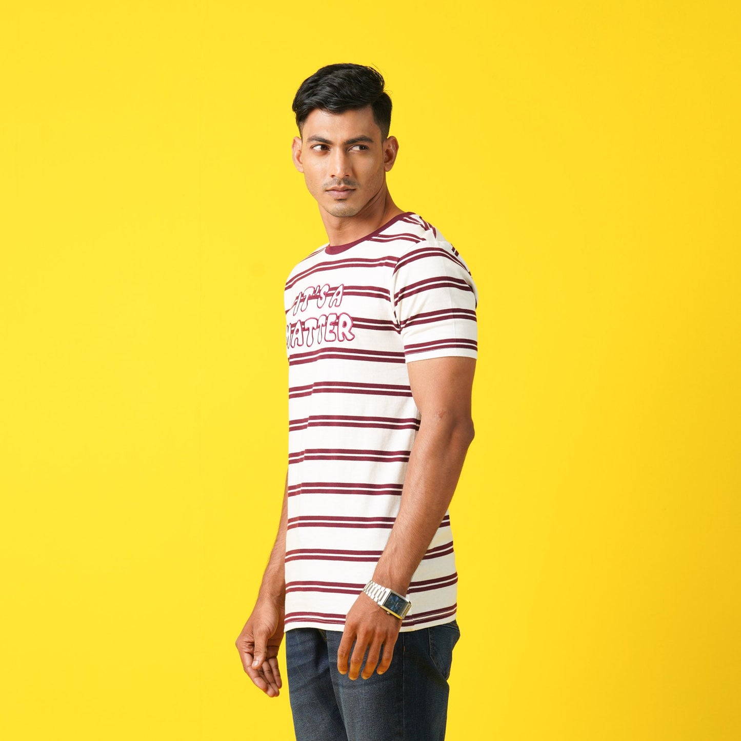 Mens White-Maroon T-Shirt