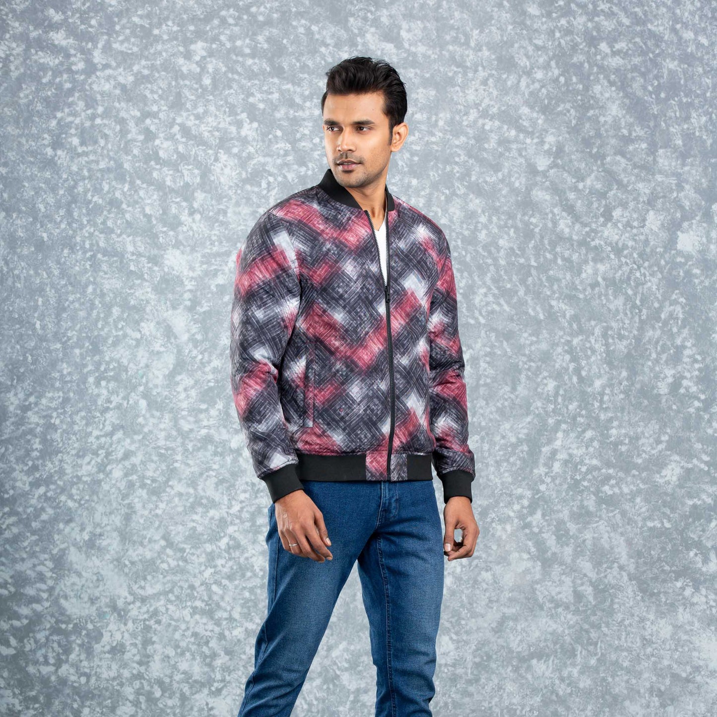 MENS REVERSIBLE BOMBER- MAROON/AOP