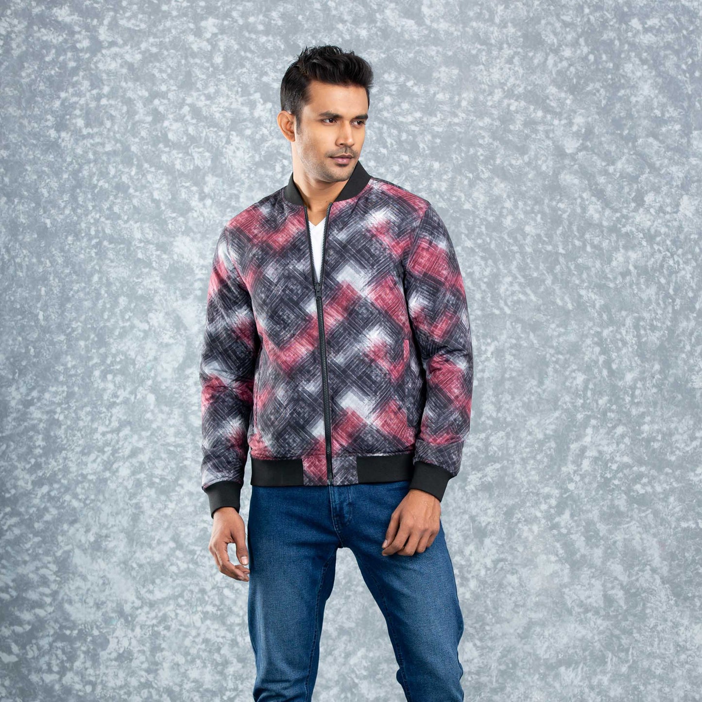 MENS REVERSIBLE BOMBER- MAROON/AOP