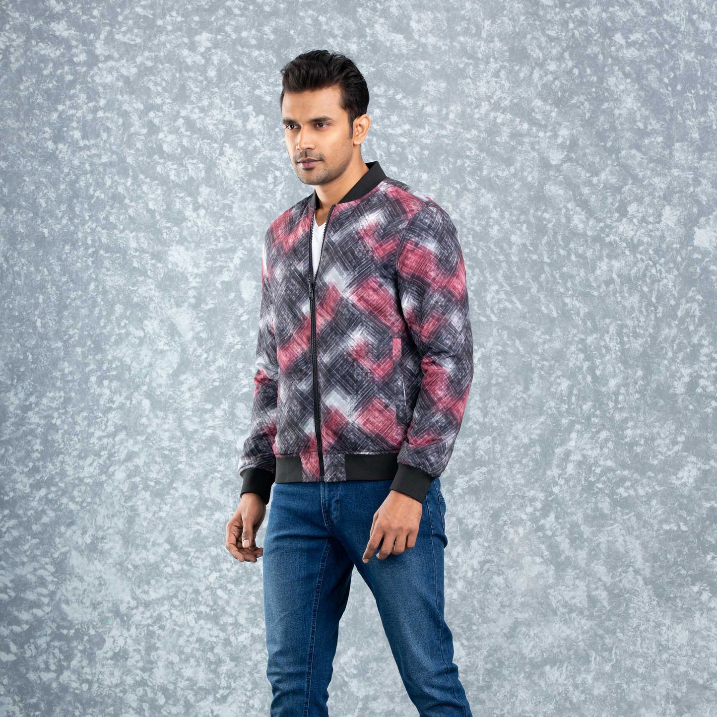 MENS REVERSIBLE BOMBER- MAROON/AOP