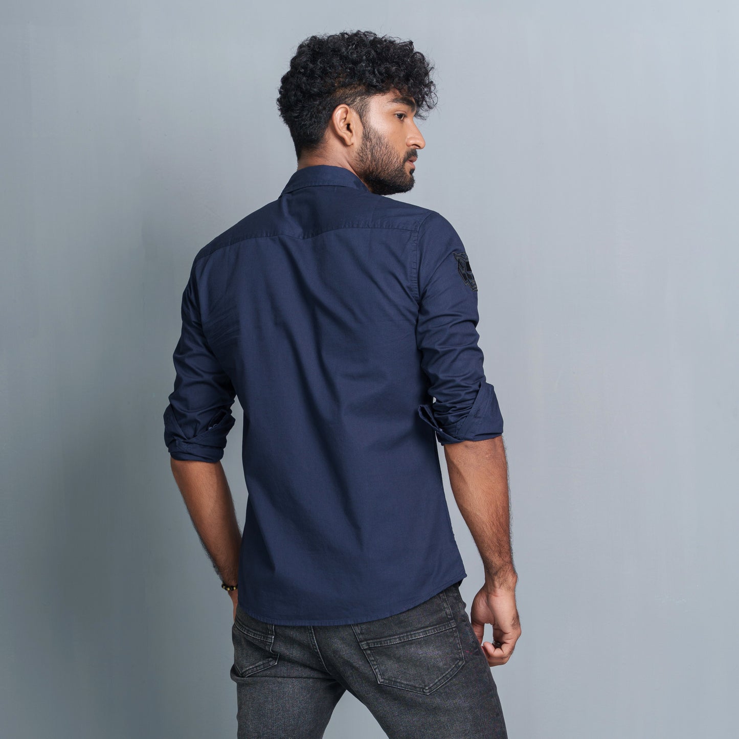 Mens Navy Printed Shirt