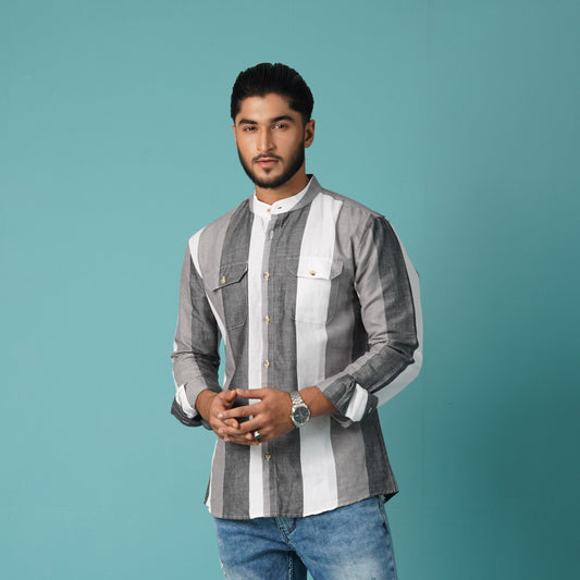 MENS L/S SHIRT-GRAY/WHITE