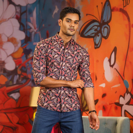 MENS L/S SHIRT-BLACK/MAROON