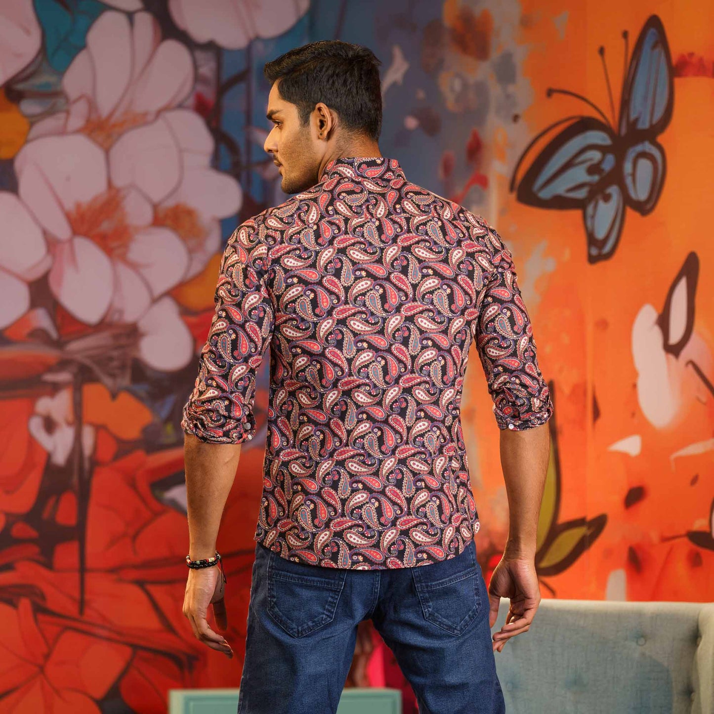 MENS L/S SHIRT-BLACK/MAROON