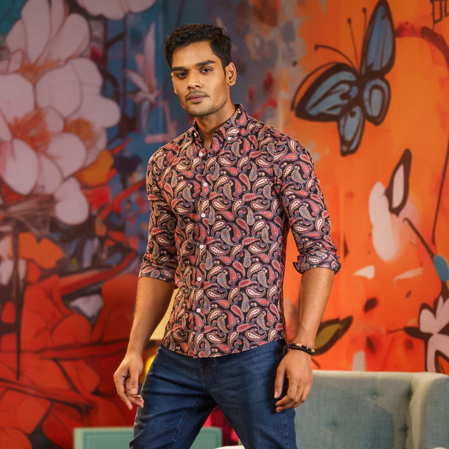 MENS L/S SHIRT-BLACK/MAROON