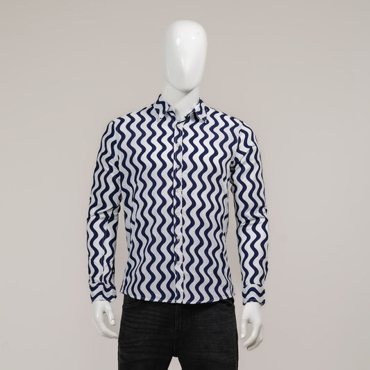 Mens White & Navy L/S Shirt