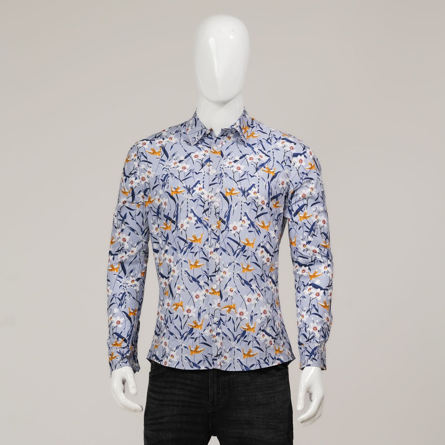 Mens Sky & Yellow Long Sleeve Shirt