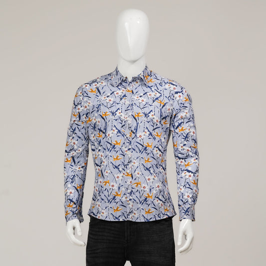 Mens Sky & Yellow Long Sleeve Shirt
