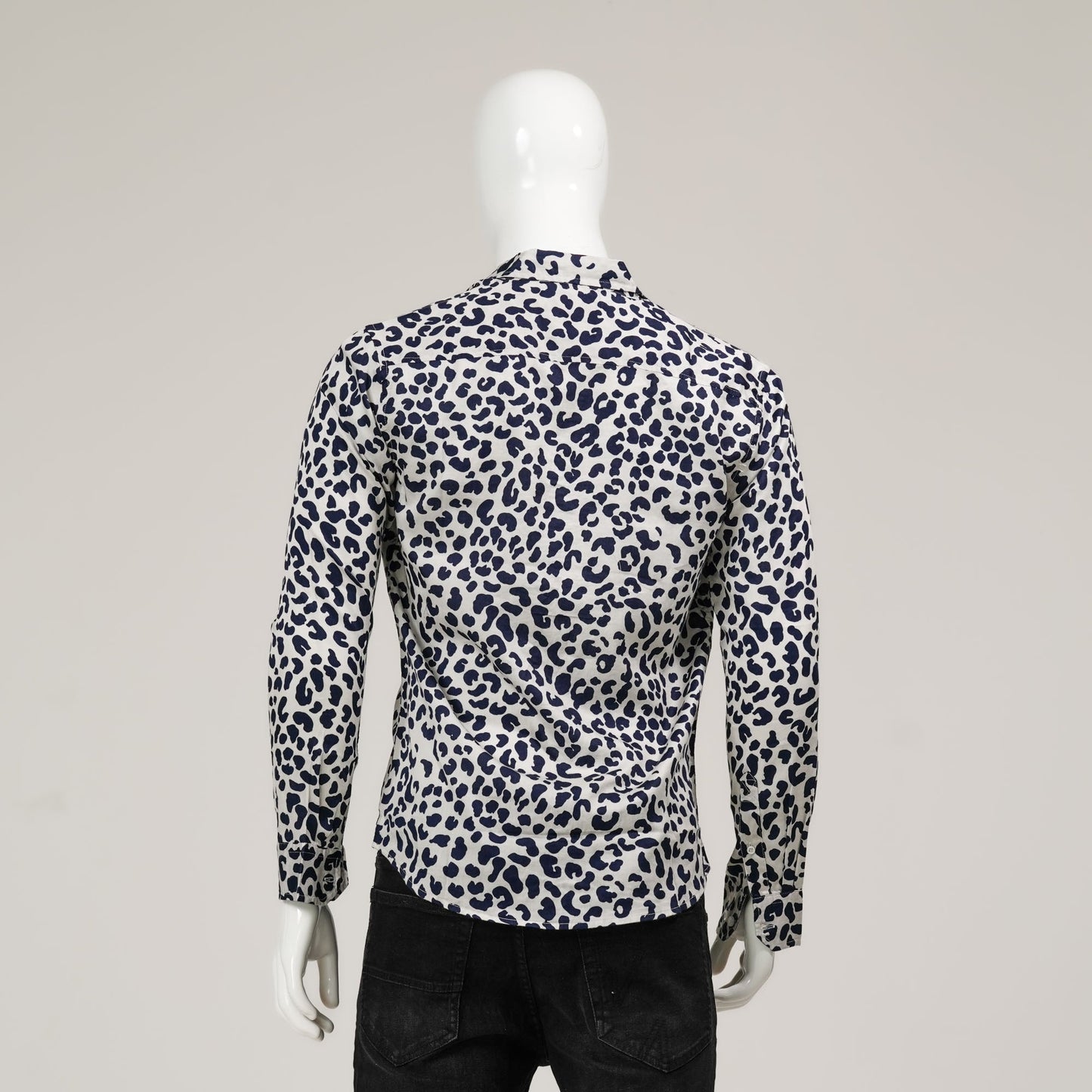 Mens Cream & Navy Striped L/S Shirt