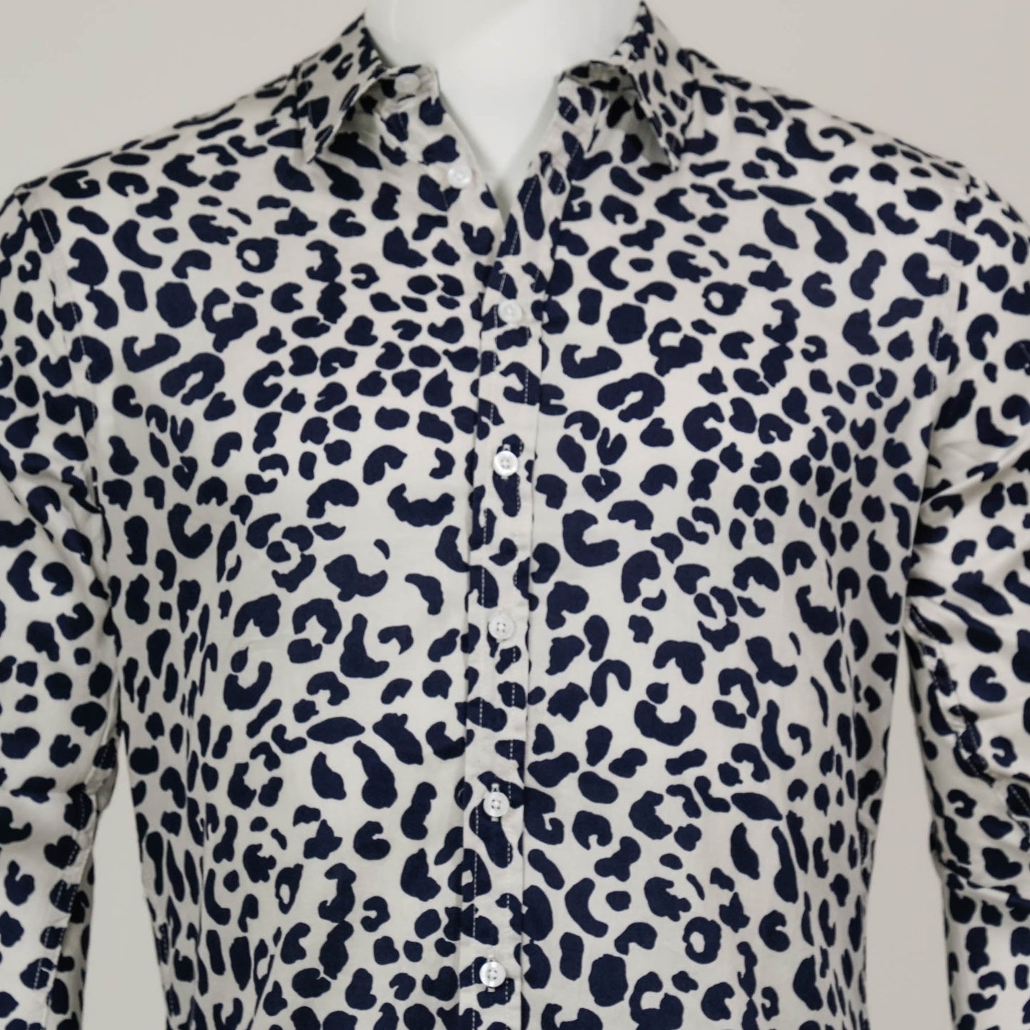 Mens Cream & Navy Striped L/S Shirt