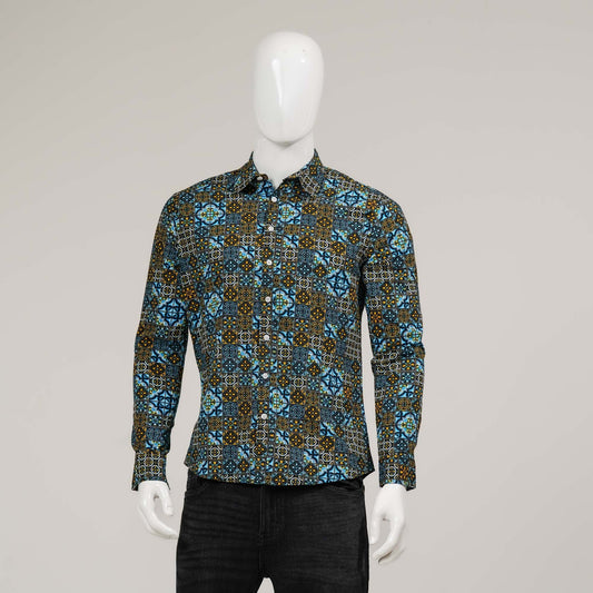 Mens Black & Sky Blue L/S Shirt