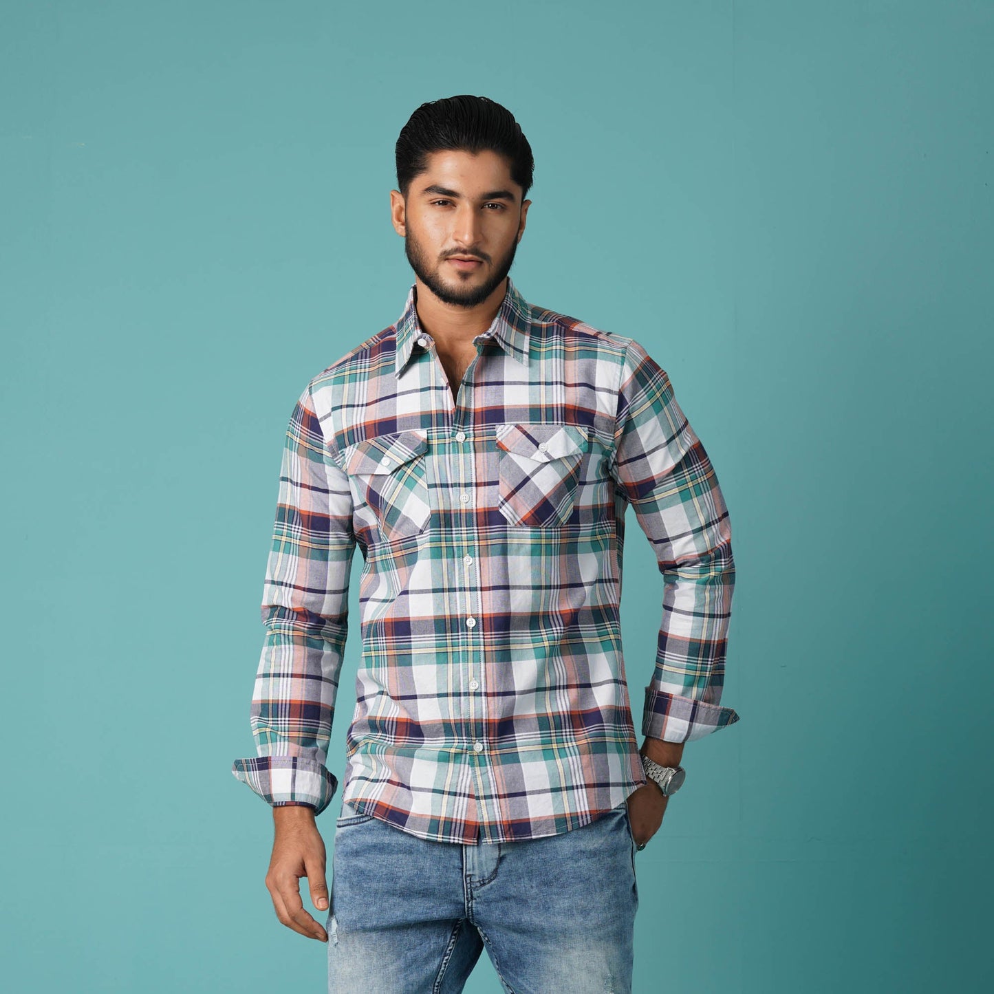 Mens L/S Shirt-Pink Blue Check