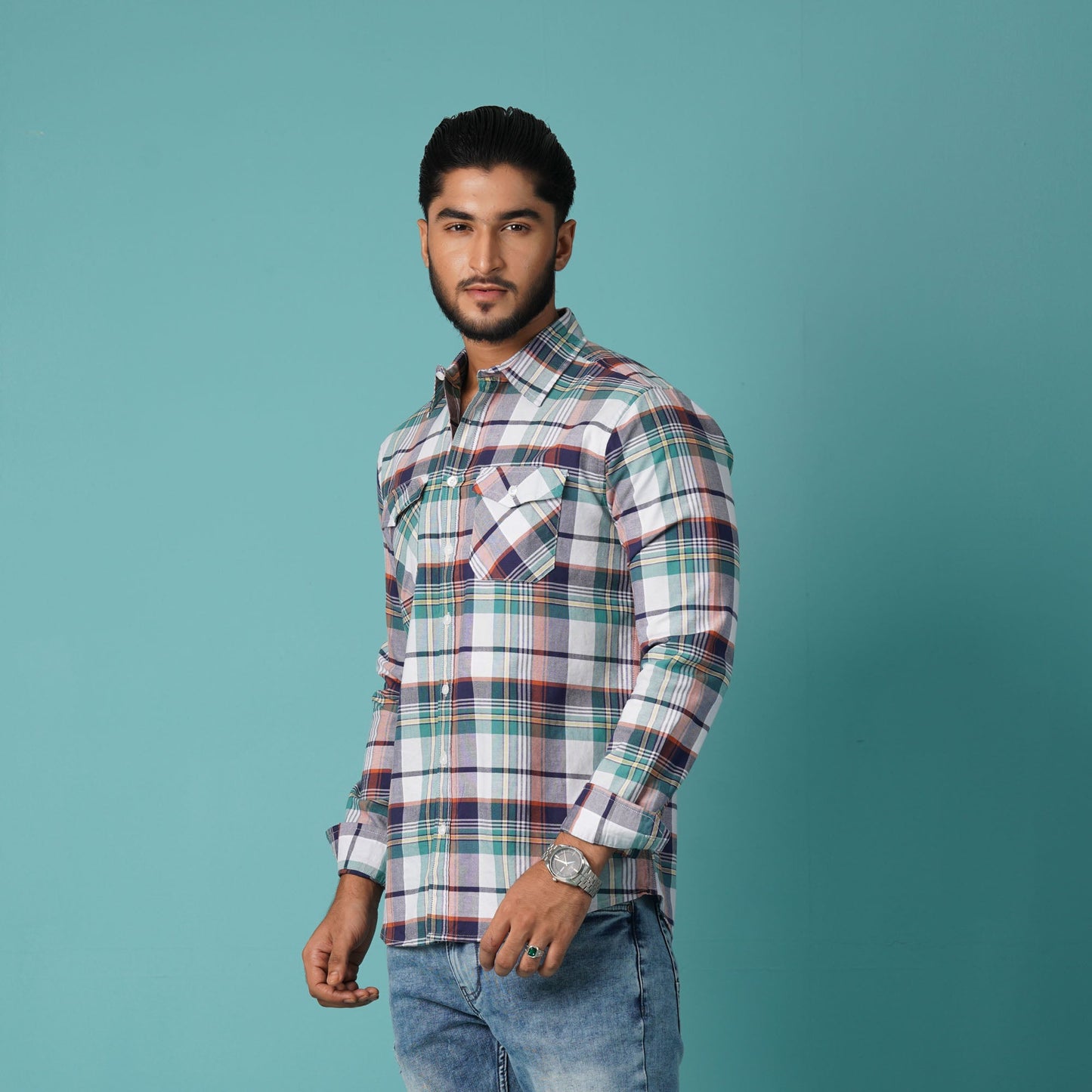 Mens L/S Shirt-Pink Blue Check