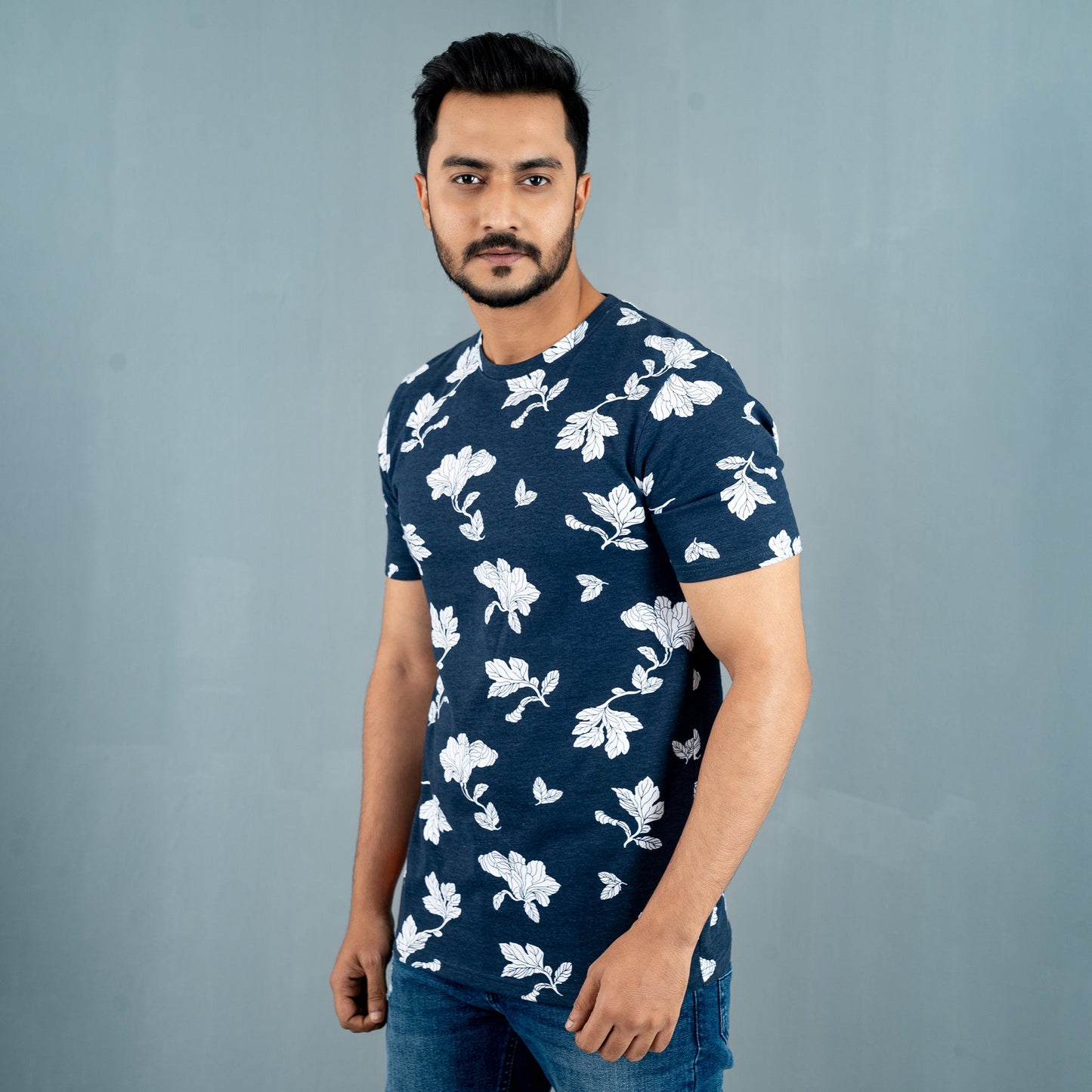 Mens Navy Floral T-Shirt