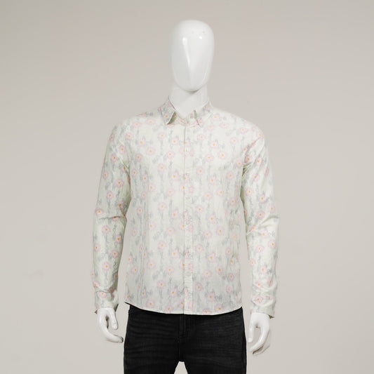 Mens White & Green L/S Shirt